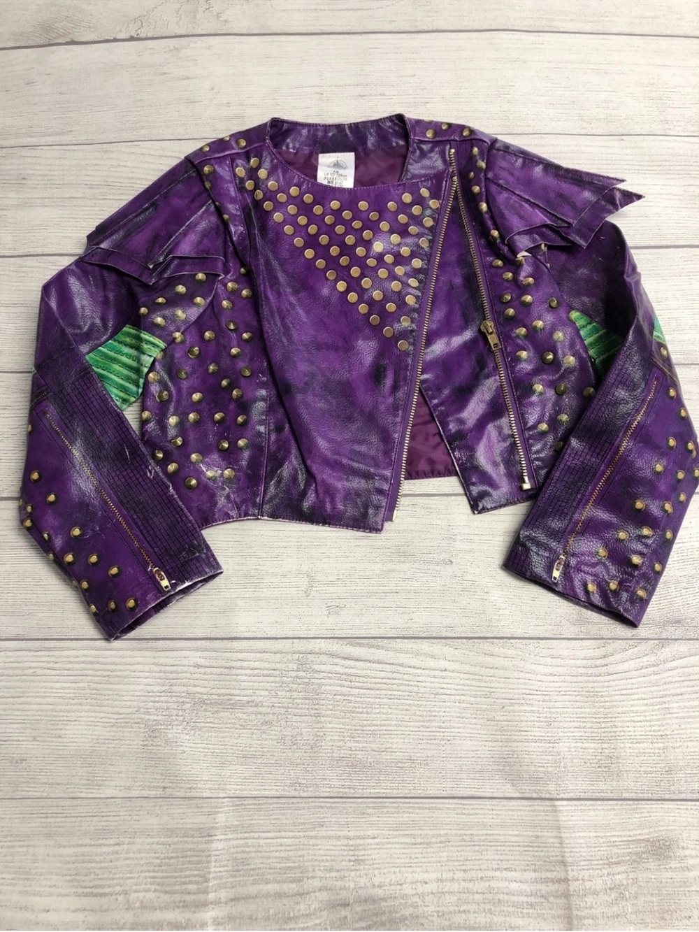 Disney Purple Studded Leather Moto Jacket with Green Accents NWOT girls